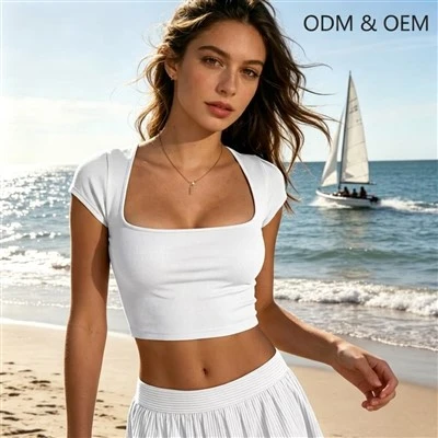 White Square Neck Tee